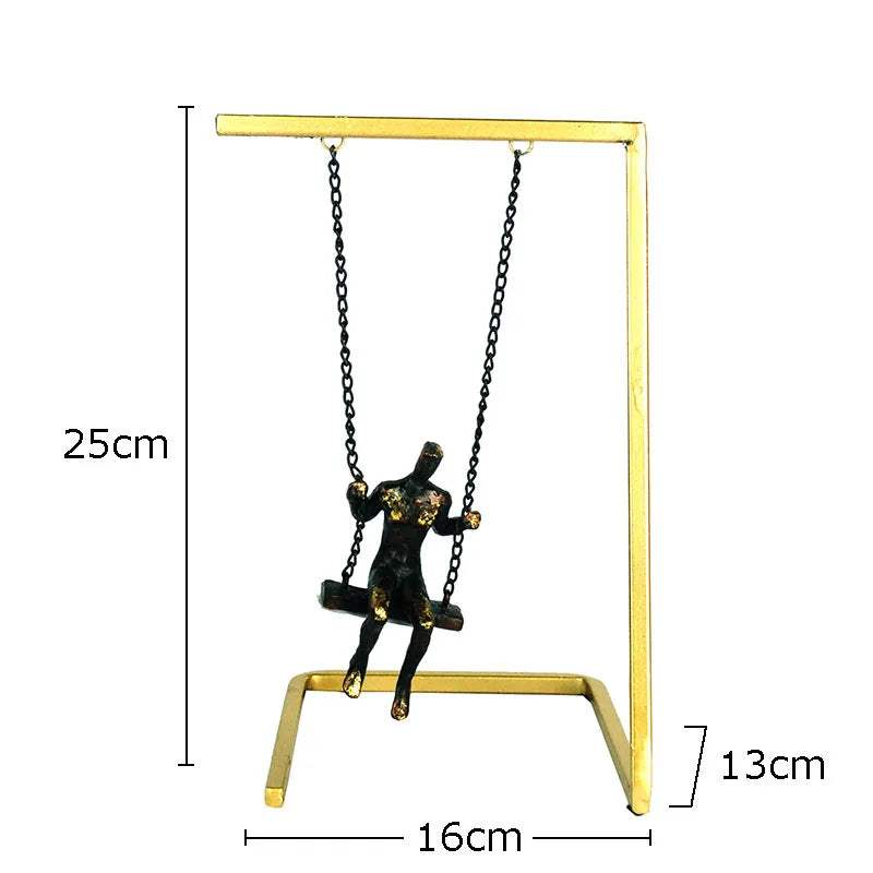 Afralia™ Golden Swing Metal Sculpture Desk Ornament - Modern Home Decor