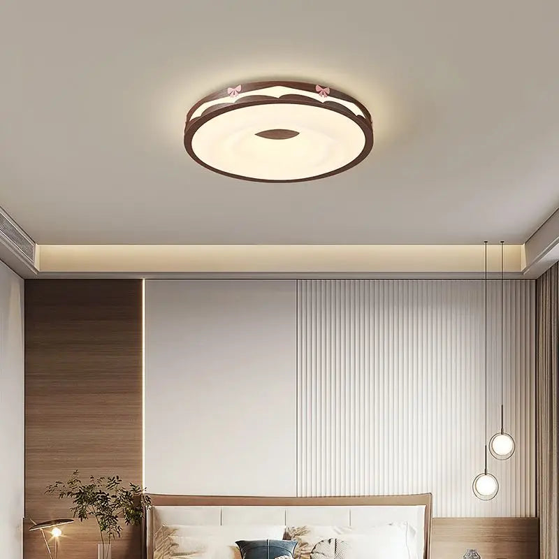 Afralia™ Cream Wind Walnut Round Master Bedroom Lamp Warm Retro Hanging Ball Ceiling