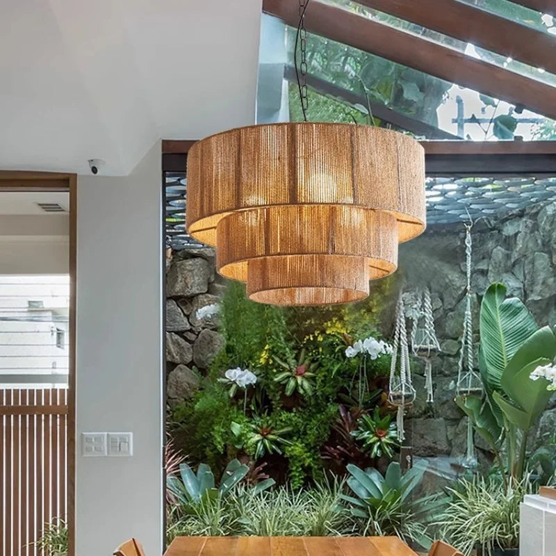 Nordic Hemp Rope Pendant Lights by Afralia™ - Minimalist E27 LED Chandeliers for Dining Room & Bedroom