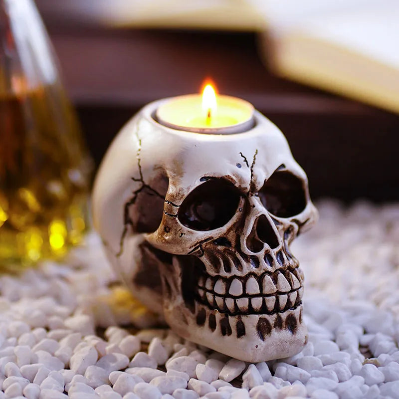 Afralia™ Skeleton Head Candle Holder: Halloween Resin Crafts for Atmospheric Home Decoration