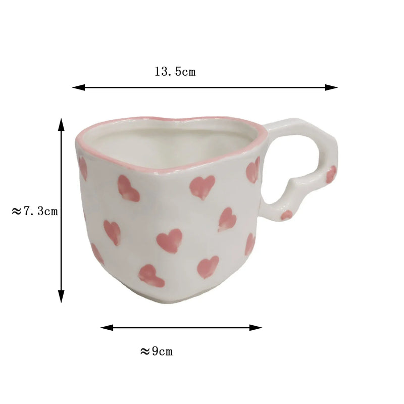 Afralia™ Hand Painted Heart Handle Ceramic Love Mug - Pink