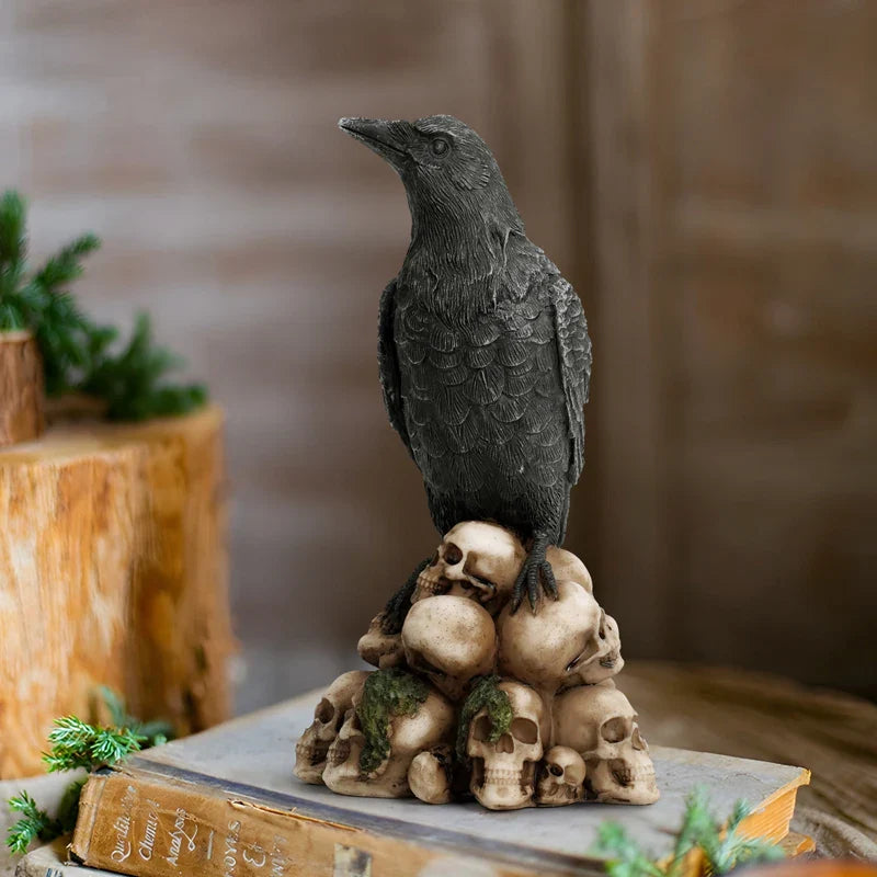 Afralia™ Resin Skull Crow Black Cat Sculpture | Creative Desktop Home Office Decor