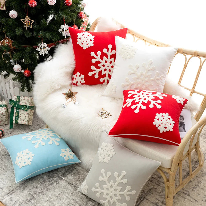 Afralia™ Christmas Snowflake Embroidered Cushion Cover 45x45cm for Home Decor & Noel Party