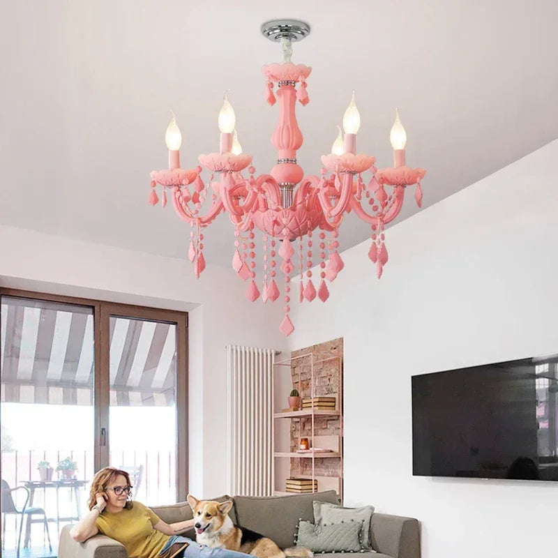 Afralia™ Pink Chandelier - Lighting Fixture for Girls Room, Bedroom, Living Room & Kids Room