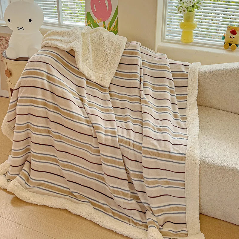 Afralia™ Striped Lamb Wool Blanket: Nordic Double-Layer Soft Decor for Office Bedroom