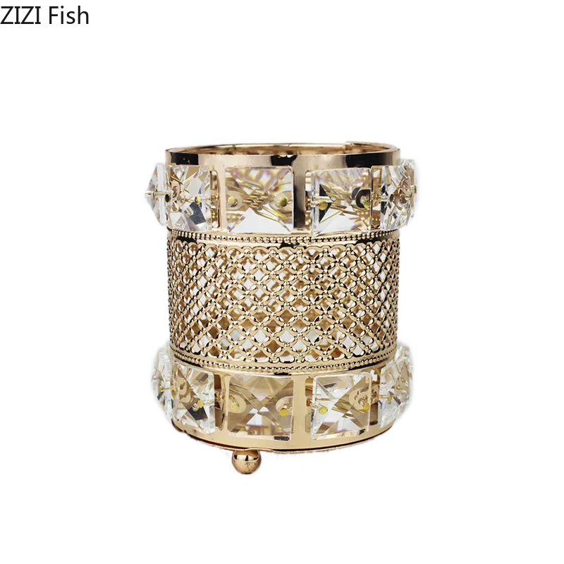 Afralia™ Gold Plated Hollow Glass Jar: Elegant Makeup Brush & Pen Holder