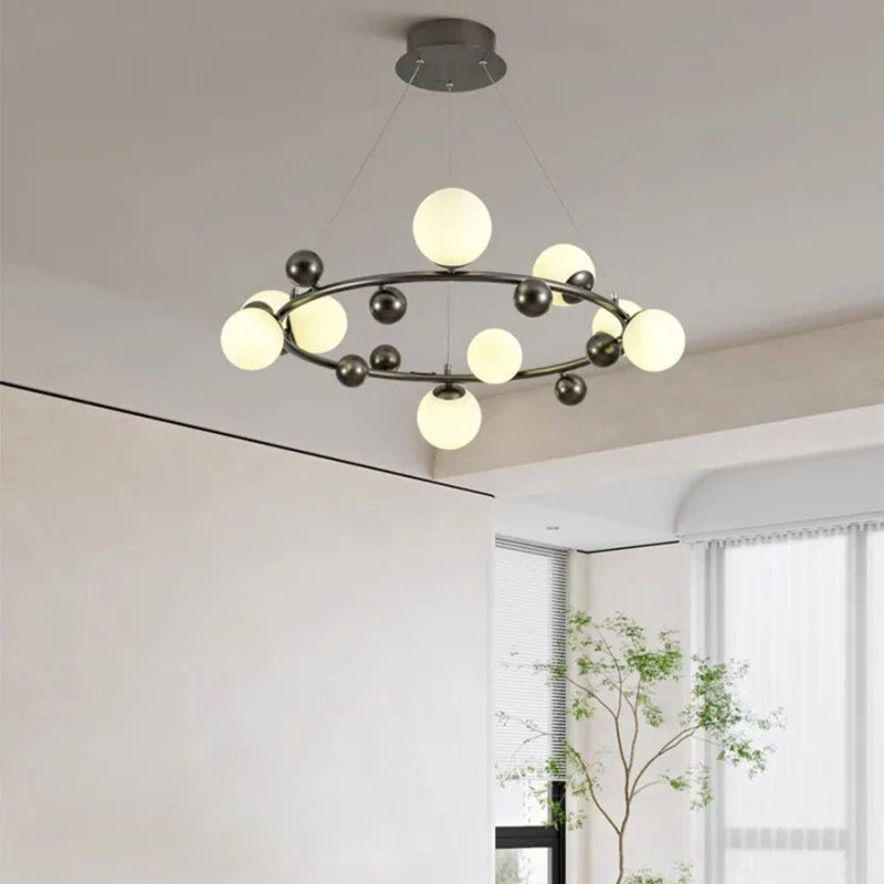 Afralia™ Modern Black Metal Glass Chandelier for Parlor Dining Bedroom Hall G9 Bulb