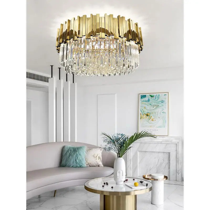 Afralia™ Gold Crystal Ceiling Lamp: Modern LED Lighting Fixtures for Luxurious Living Rooms.