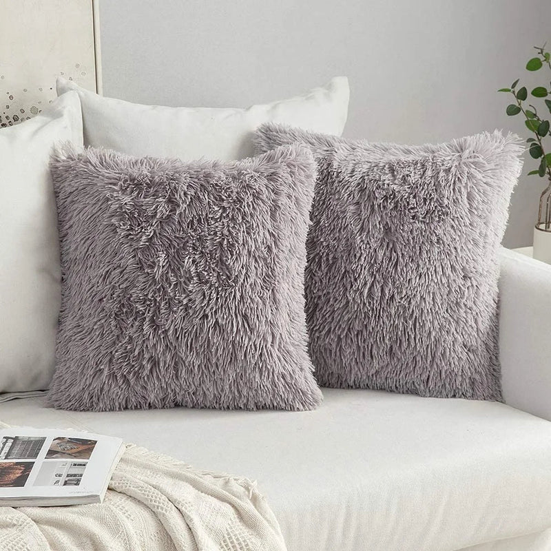 Afralia™ Shaggy Fur Cushion Cover 43x43cm in White Pink Gray for Home Decor