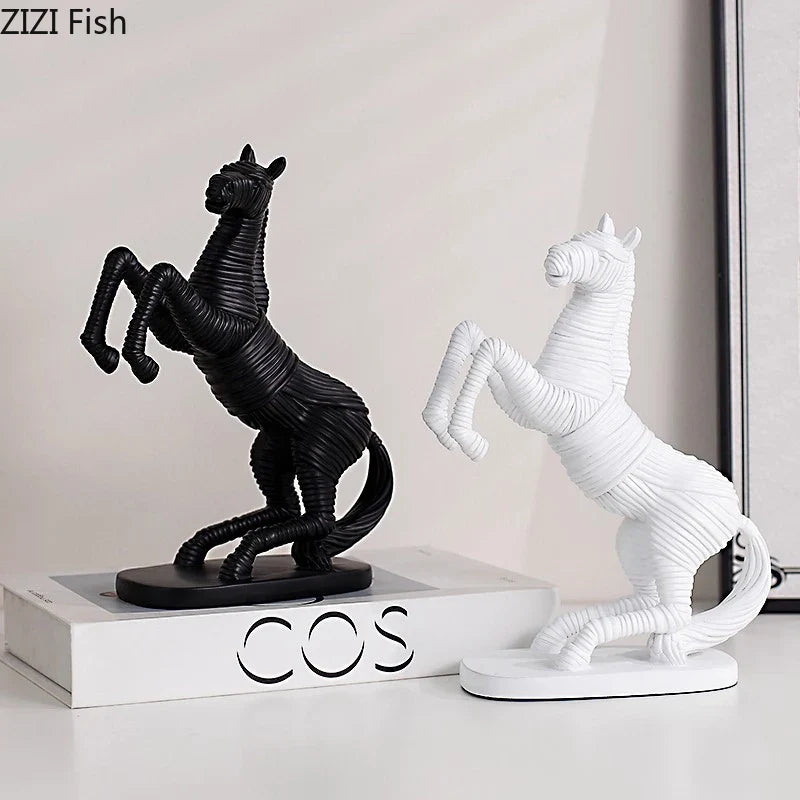 Afralia™ Striped Rope Horse Sculpture: Modern Resin Desk Ornament for Room Aesthetic Decor