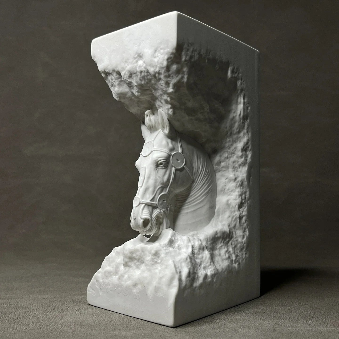 Afralia™ Stone-carved Warhorse Head Statue | Ancient-style Decorative Horse Sculpture