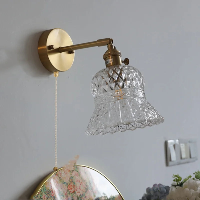 Afralia™ Amber Flower Glass Wall Light Fixture with Pull Chain Switch