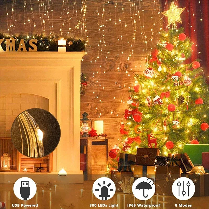 Afralia™ Curtain Garland LED String Lights with 8 Modes Remote Control