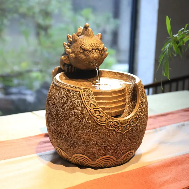 Afralia™ Chinese Style Wealth Attracting Ornaments for Living Room, Office, Desktop Fountain