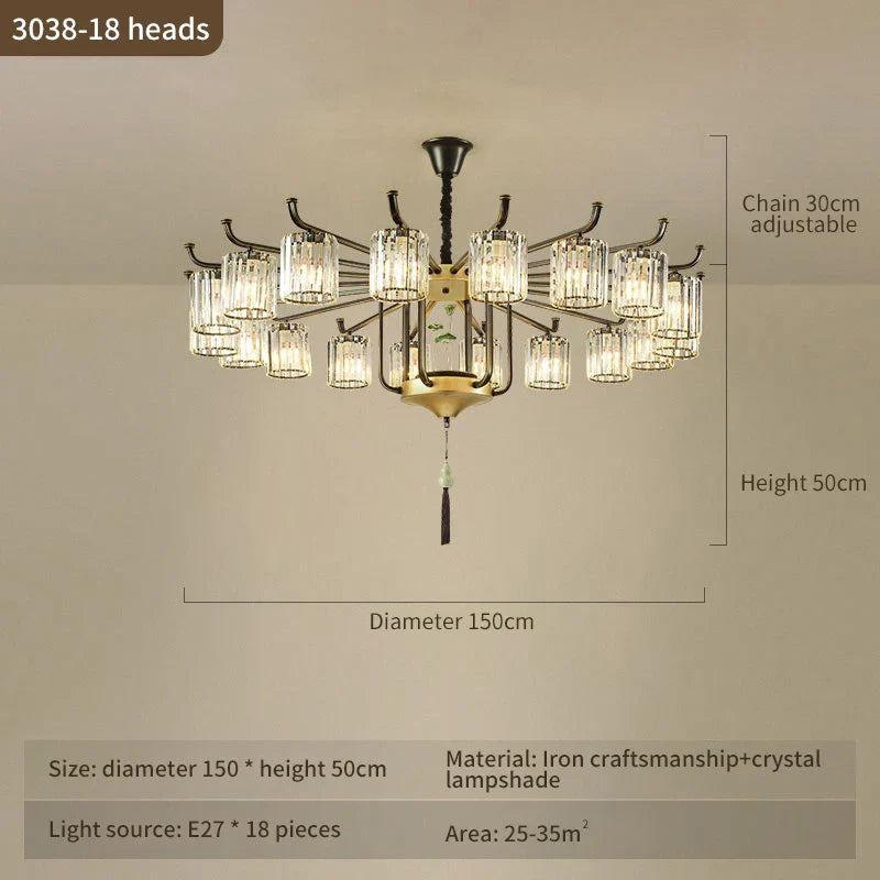 Afralia™ Luxury Copper Jade Chandelier for Middle Floor Living Room