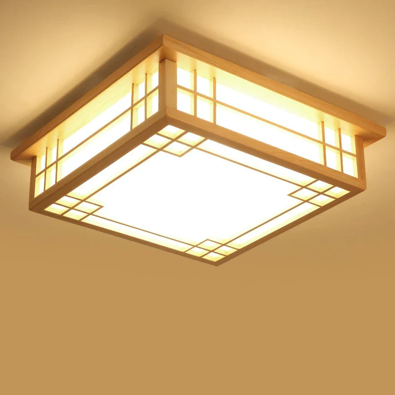 Afralia™ Solid Wood Ceiling Chandelier Light for Home Decor, LED Square Lamp for Living Room