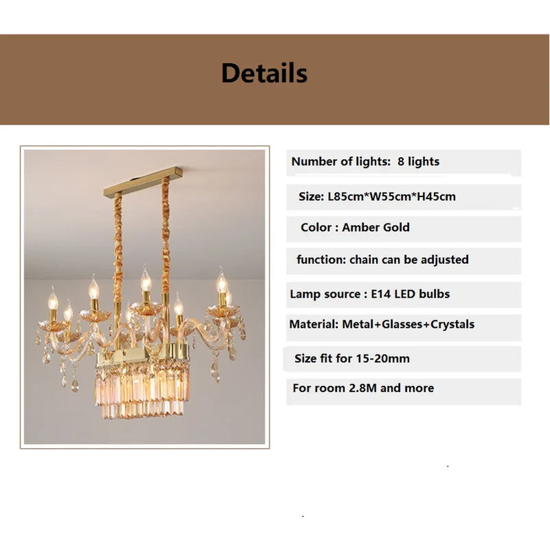 Afralia™ Crystal Chandelier Pendant Light for Dining Room - Gold/Silver/Cognac/Smoky Gray - Indoor Décor