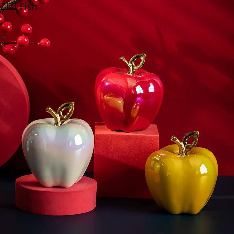 Afralia™ Golden Ceramic Apple Sculpture Desk Decoration Ornaments Crafts Room Decor