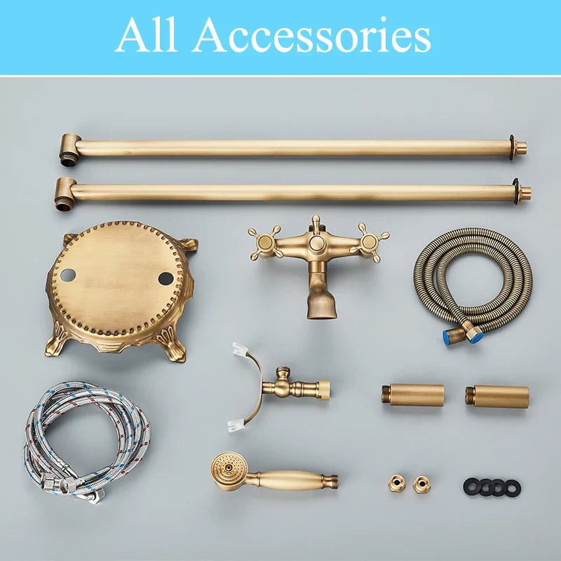 Afralia™ Brass Freestanding Bathtub Filler with Handshower, Dual Handles & Shower Set