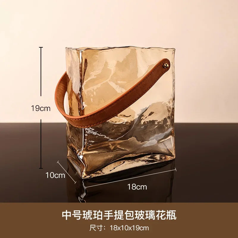 Afralia™ Bag Shape Glass Vase Handbag Hydroponics Terrarium Home Decoration