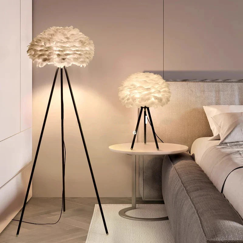 Afralia™ Feather White Grey Floor Lamp Minimalist Standard Light Living Room Shop Bedside Standing Lamps