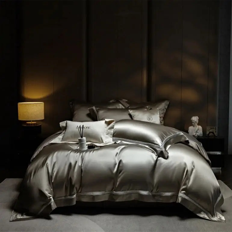 Afralia™ Mulberry Silk Blend & Cotton Patchwork Duvet Cover Set with Bed Sheet & Pillowcases