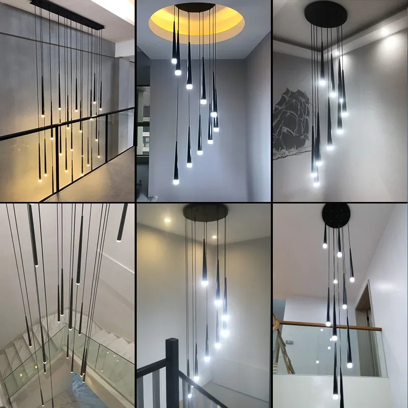 Afralia™ Modern LED Stair Chandelier for Duplex Apartment, Nordic Design for Bedroom, Restaurant, Bar.