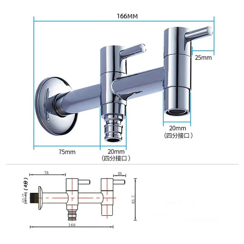 Afralia™ Brass Double Handle Garden Faucet Bibcock - Multipurpose Toilet & Washing Machine Tap
