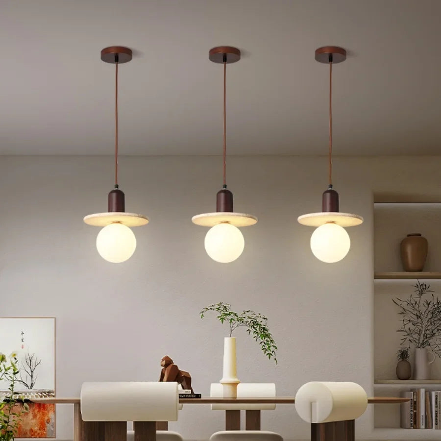 Afralia™ White Glass LED Pendant Lights Stone Wabi Sabi Home Decor Hang Lamp