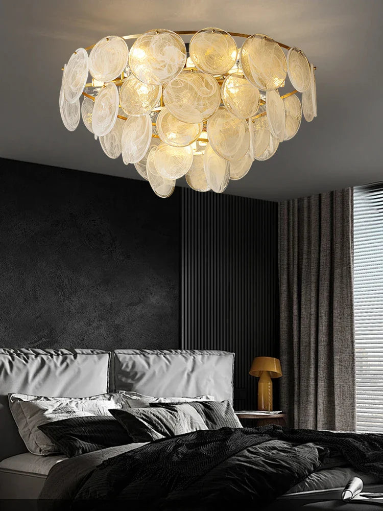 Afralia™ Copper Glass Ceiling Chandelier Dimmable Luxury Round Home Decor Lighting