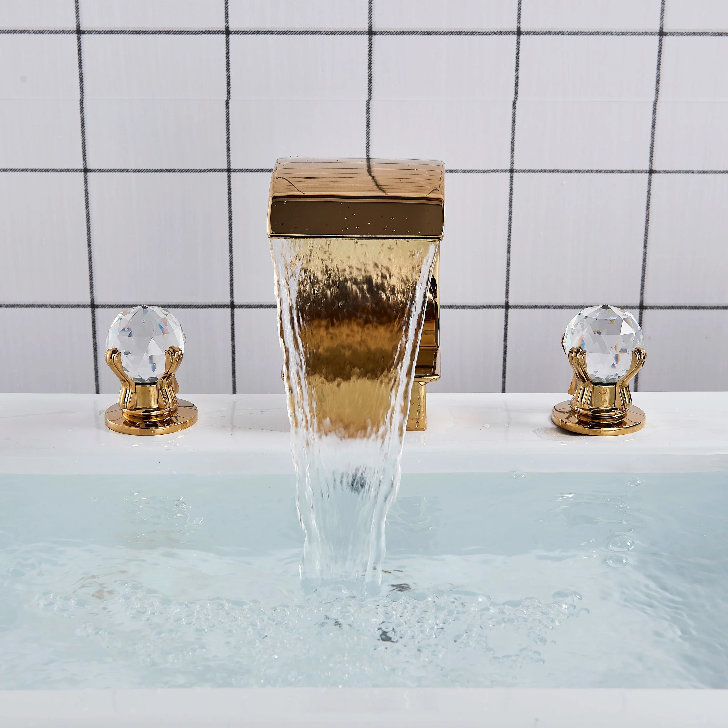 Afralia™ Crystal Handle Gold Basin Faucet Set, Hot Cold Water Mixer Tap