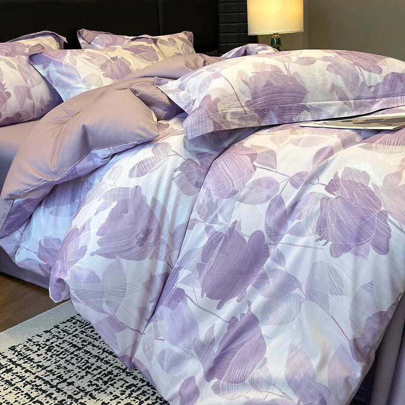 Afralia™ Floral Print 600TC Egyptian Cotton Bedding Set - 4Pcs
