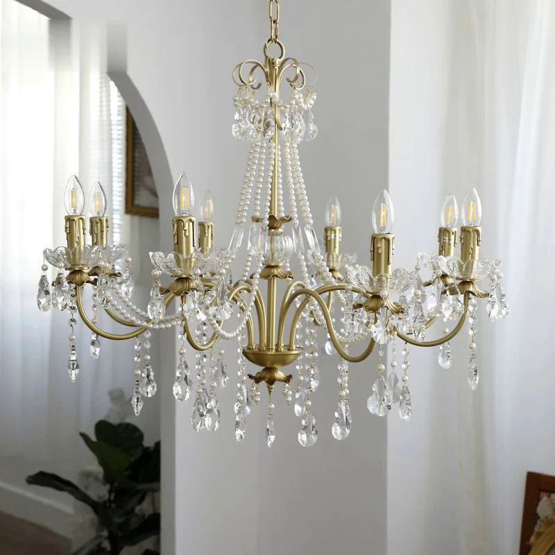 Afralia™ Copper Chandelier French Pearl Crystal Vintage European American Style