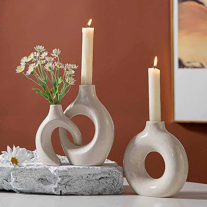 Afralia™ Ceramic Donut Candle Holder for Home Decor and Table Centerpiece