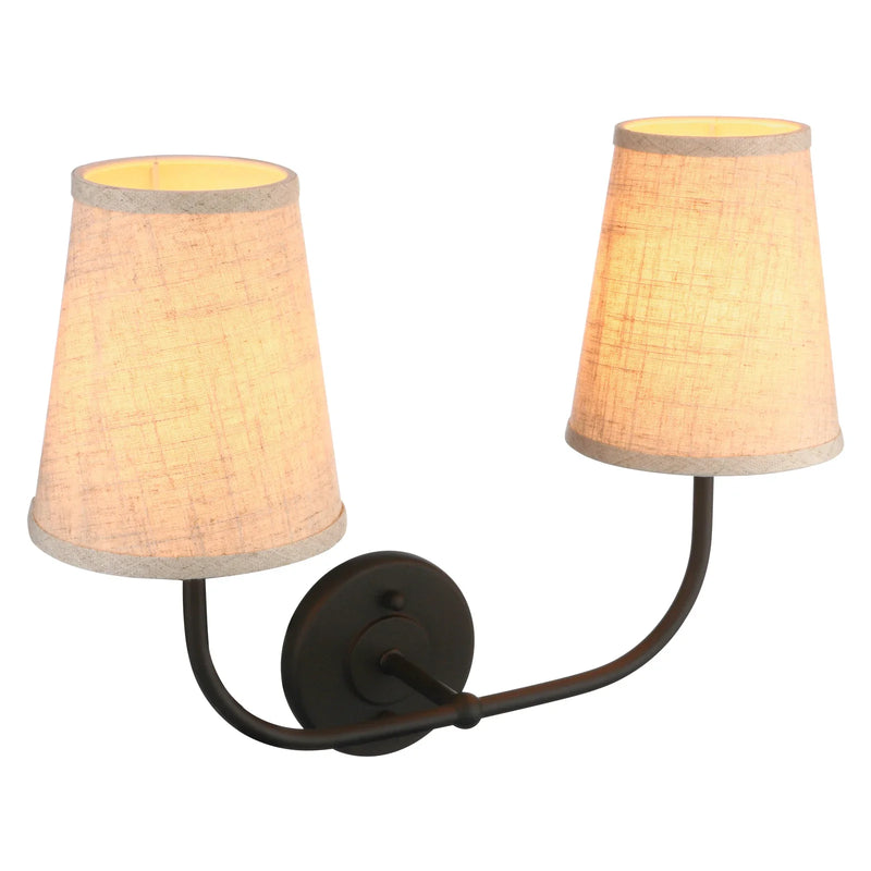 Afralia™ Flared Funnel Double Sconce Antique 2-Lights in Linen Beige Fabric Shade