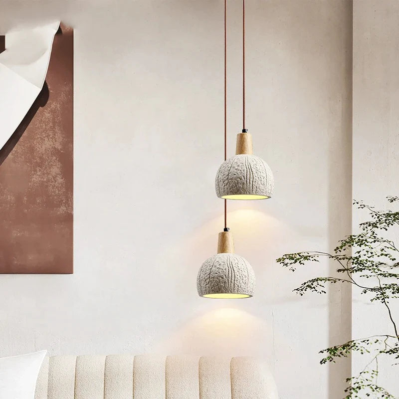 Afralia™ Round Cement Chandelier LED Pendant Lamp for Bedroom, Hallway, Dining Room