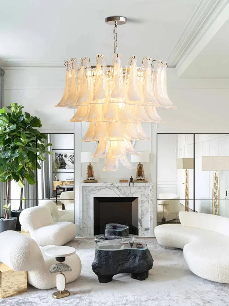 Afralia™ Pink Glass Ceiling Pendant Light, Luxury Nordic French Hanging Lamp for Living Room