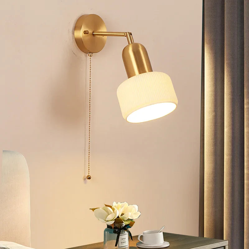 Afralia™ Ceramic Art Wall Lamp with Rotatable LED Lights & Pull Chain Switch