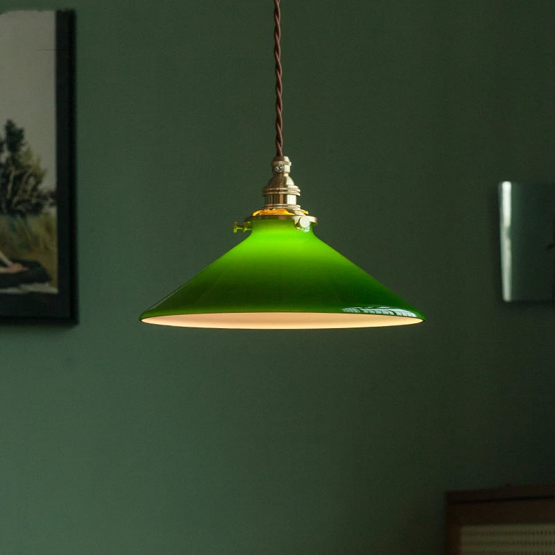 Afralia™ Edison Vintage Pendant Lamp Green Glass Copper Socket Home Decor