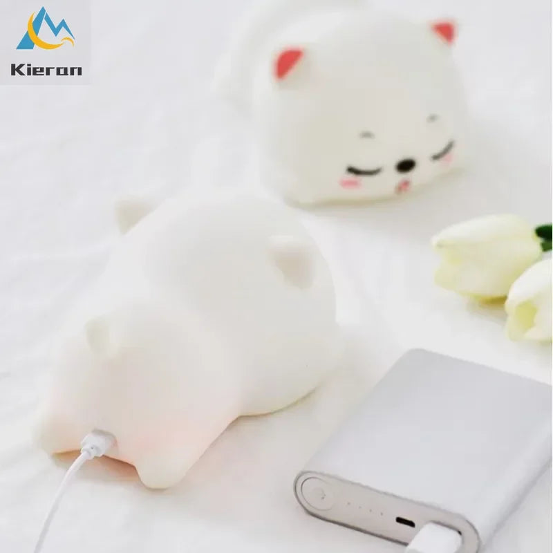 Afralia™ Cat Silicone LED Night Light with Remote, Rechargeable, Touch Sensor