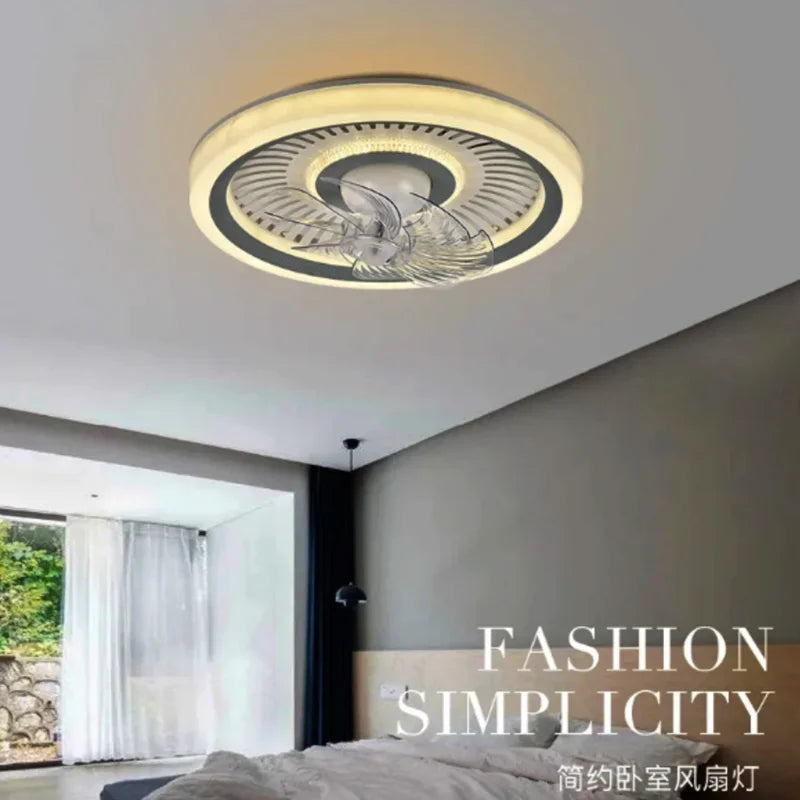 Afralia™ Modern Round Ceiling Fan with LED Lights Chandelier for Bedroom