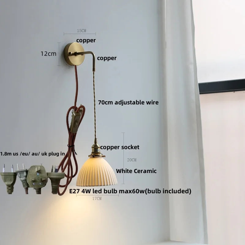 Afralia™ Adjustable LED Wall Light Clear Glass Copper Bedside Lamp