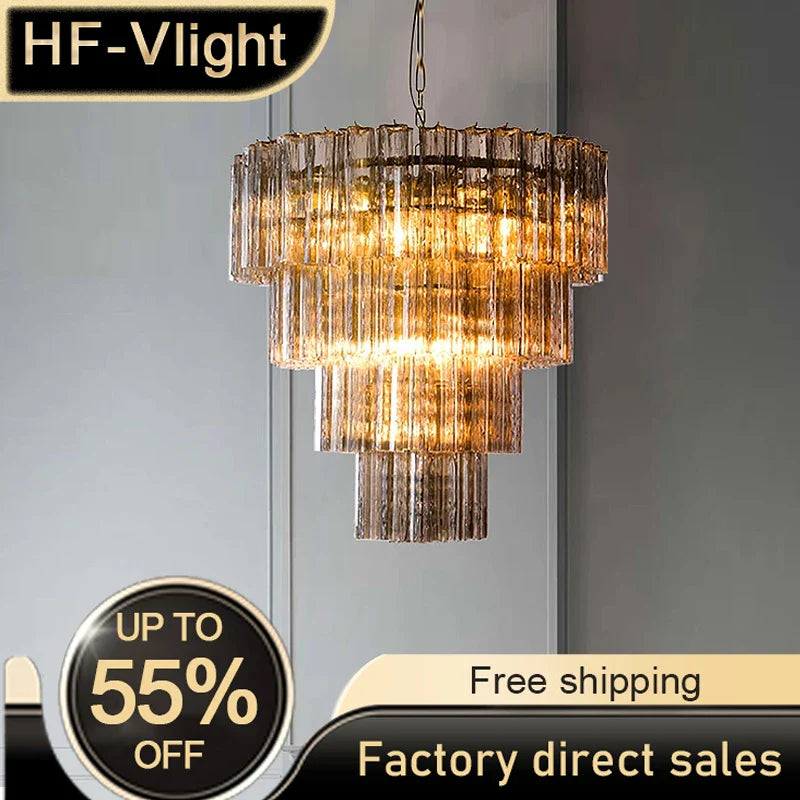 Afralia™ High Glass Ceiling Pendant LED Chandelier for Living Room