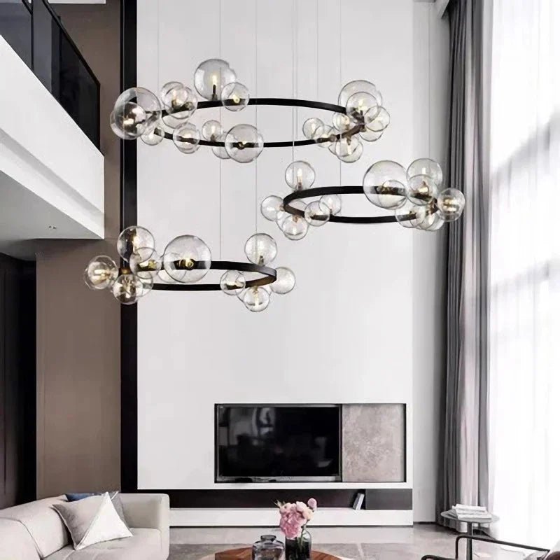 Afralia™ Black Glass Ring Pendant Light - Nordic Style LED Chandelier for Home Decor