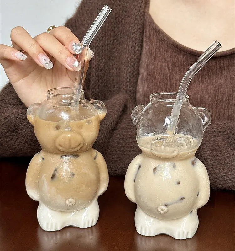 Afralia™ Bear Glass Cups: Cute Heat-resistant 320ml Latte Cups for Coffee.