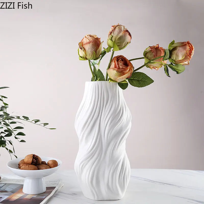 Afralia™ Minimalist White Ceramic Vase for Elegant Desk Decor