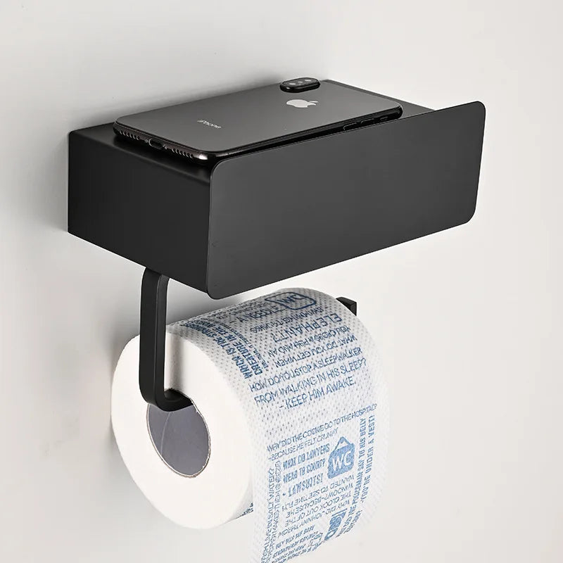 Afralia™ Toilet Paper Holder Cabinet: Wall Mounted Bathroom Tissue Rack Stand (Black/Grey)