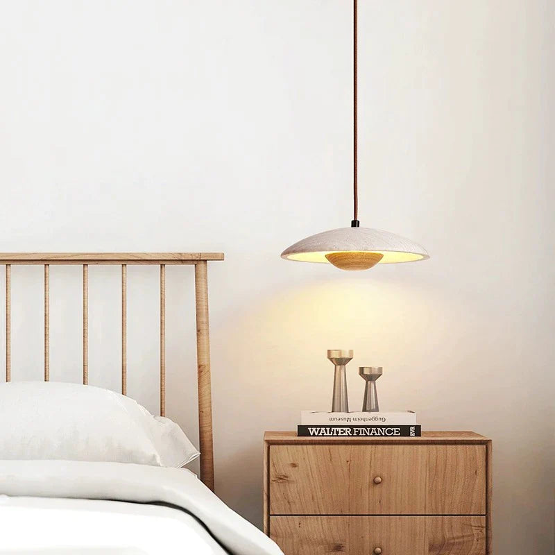 Afralia™ Cream Stone Wood Chandelier Pendant Lamp for Bedroom - Danish Style Atmospheric Lighting