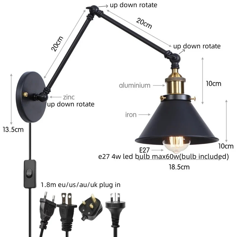Afralia™ Vintage Iron LED Wall Lamp Simple Rustic Industrial Loft Stair Light