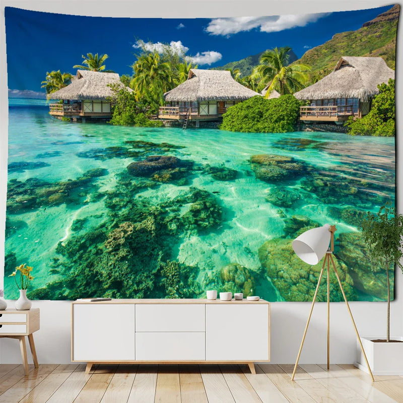 Afralia™ Coastal Cave Tapestry Wall Hanging - Boho Seaside Landscape Room Decor